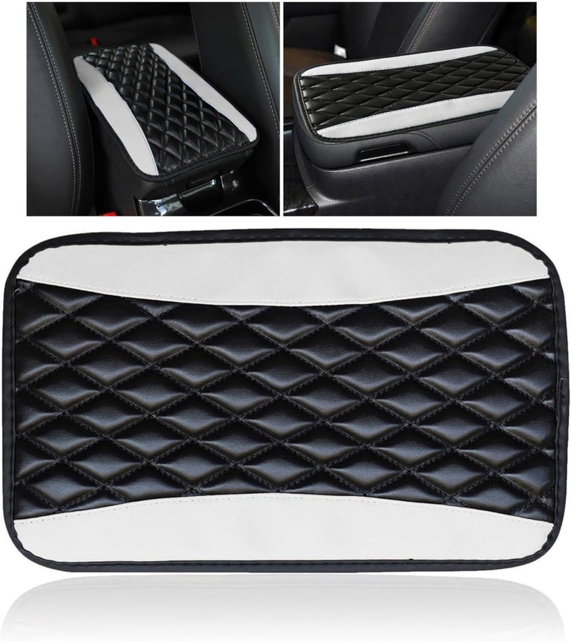 Couslcd Auto Center Console Pad, Universal Waterproof Armrest Seat Box Cover, Car Interior Accessories, Leather Auto Armrest Cover Protector for Most Vehicle, SUV, Truck (White) - Image 1